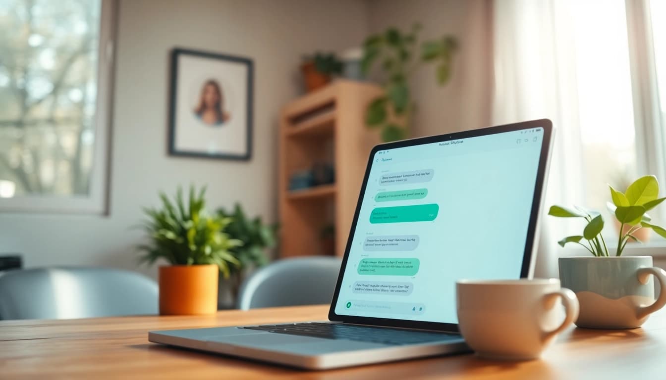 Potato app interface displayed on a digital device in a modern workspace, showcasing secure messaging features.