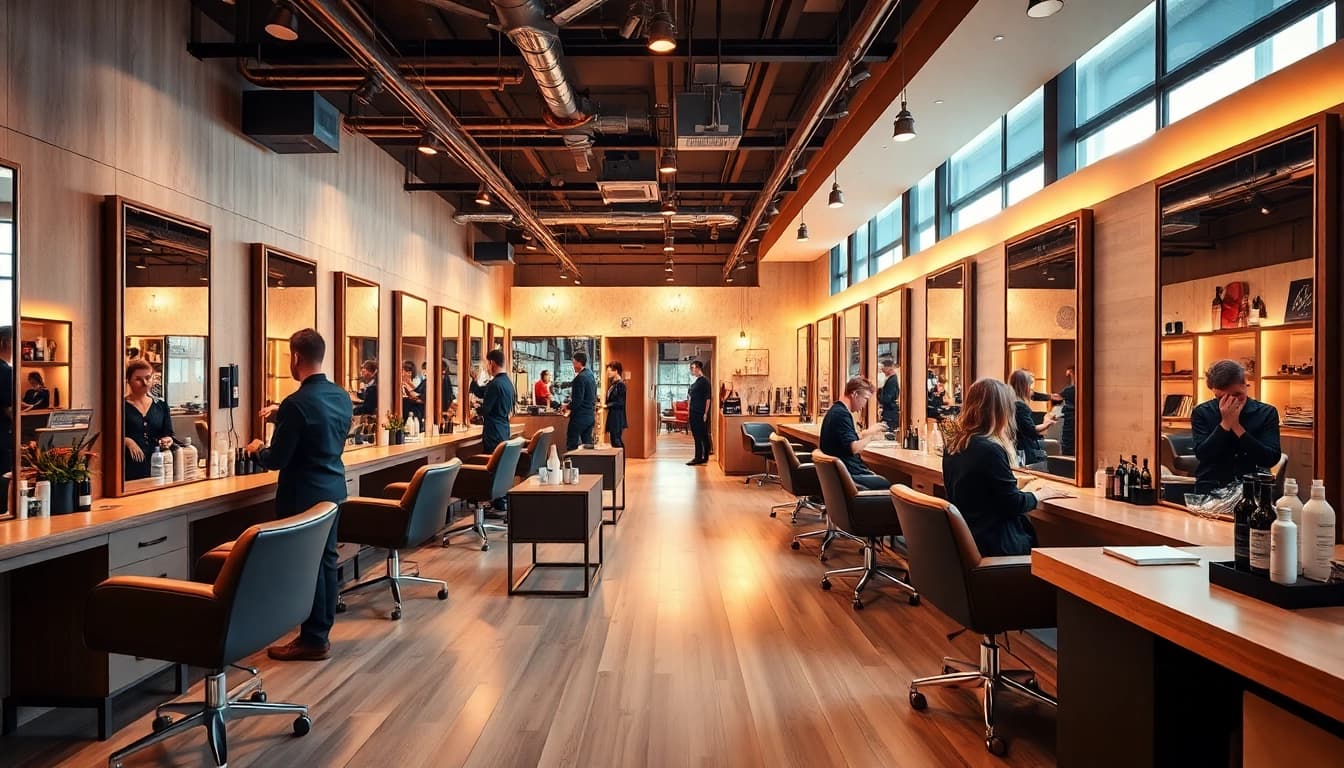 Friseur in der Nähe salon interior with stylish décor and warm ambiance.