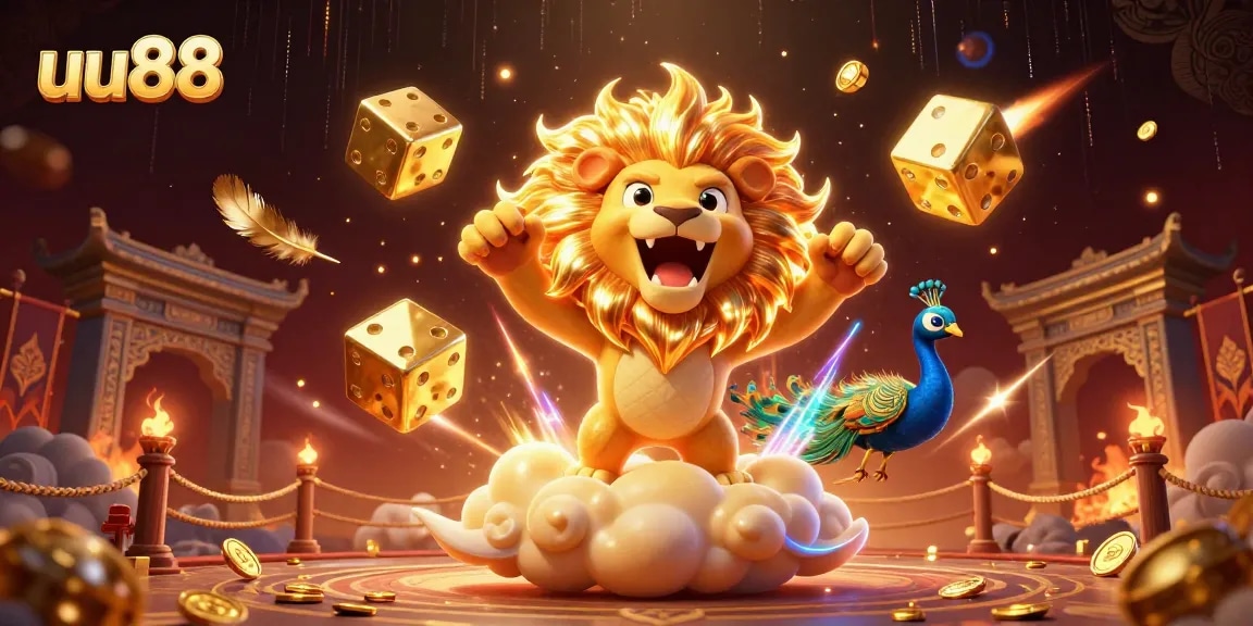 Experience thrilling gameplay with uu88, featuring sun lion and golden dice in a vibrant casino atmosphere.