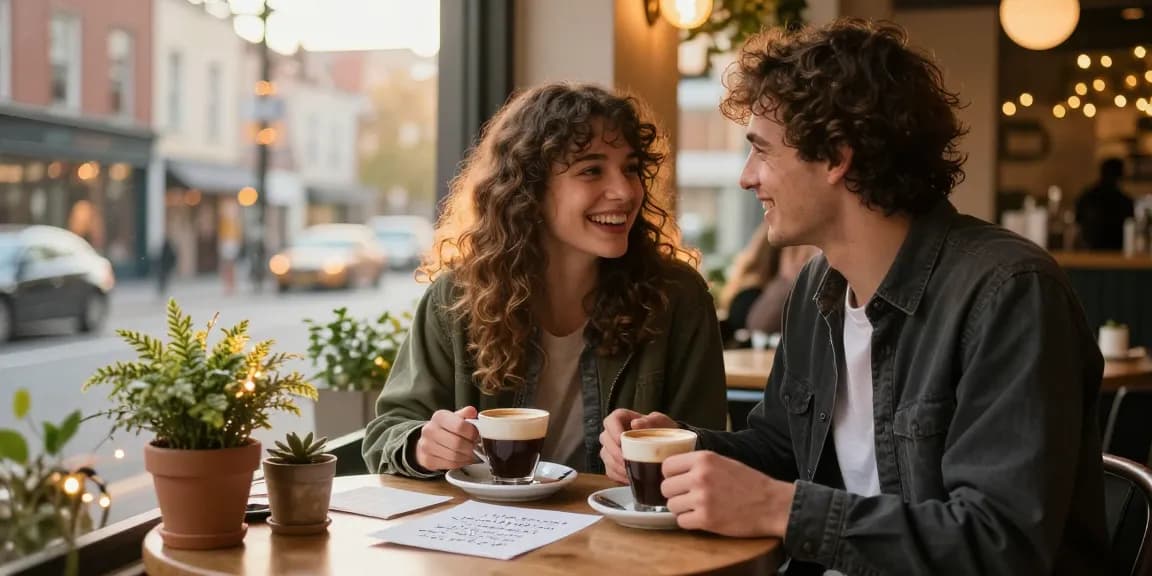 Couple sharing a moment over coffee showcasing their crush on each other in a charming café.