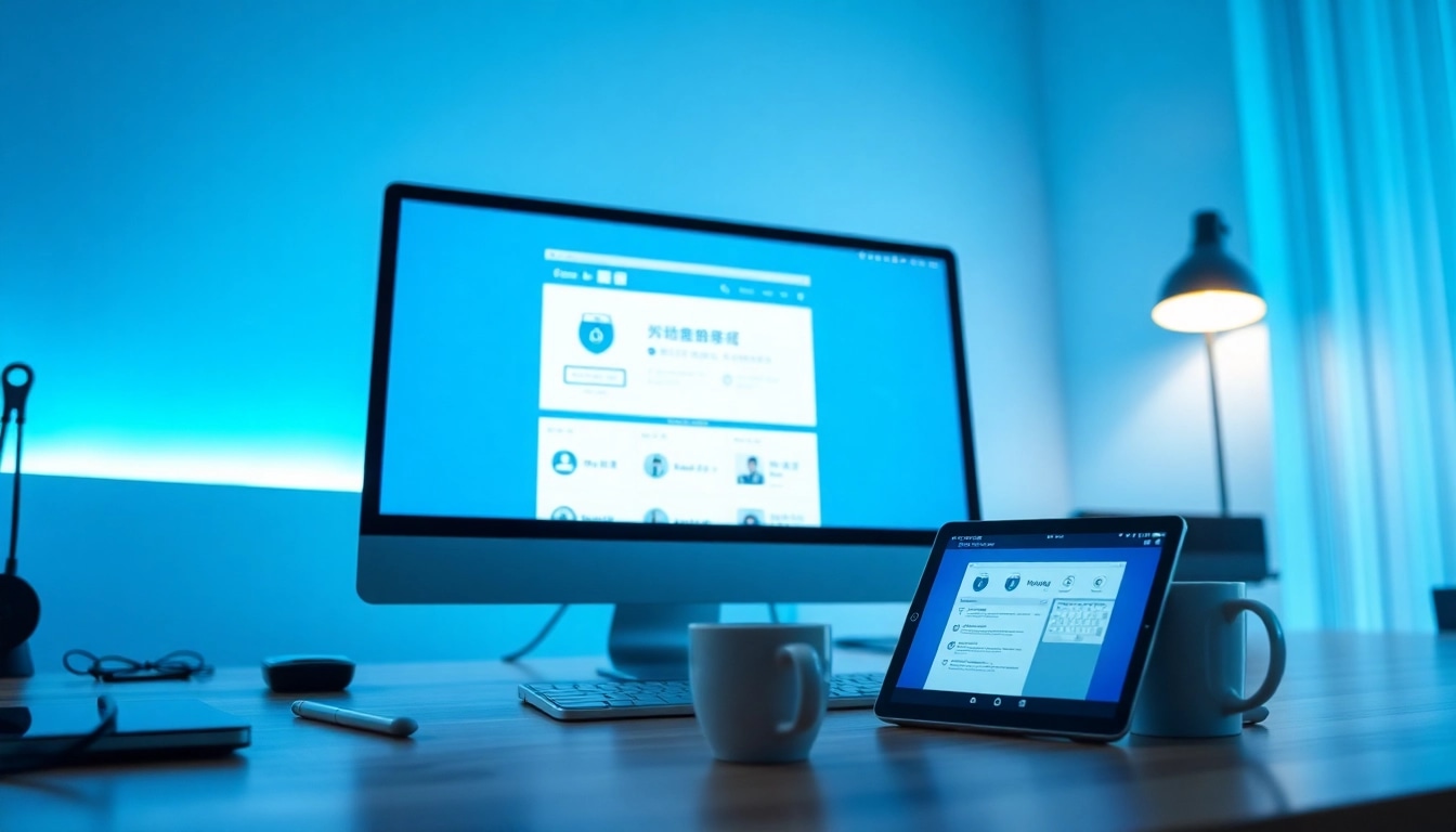 快连下载 app interface displayed on modern devices in a sleek digital workspace.