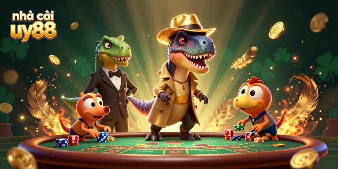 Experience the dynamic action of nhà cái uy88 through card counting velociraptor at a blackjack table.