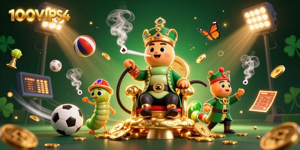 Engage with 100VIPS4's thrilling poker scene featuring games and sports elements in vibrant illustration.