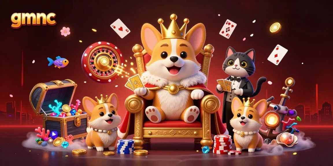 Play exciting games at gmnc featuring the royal corgi and cat butler in a vibrant casino atmosphere.