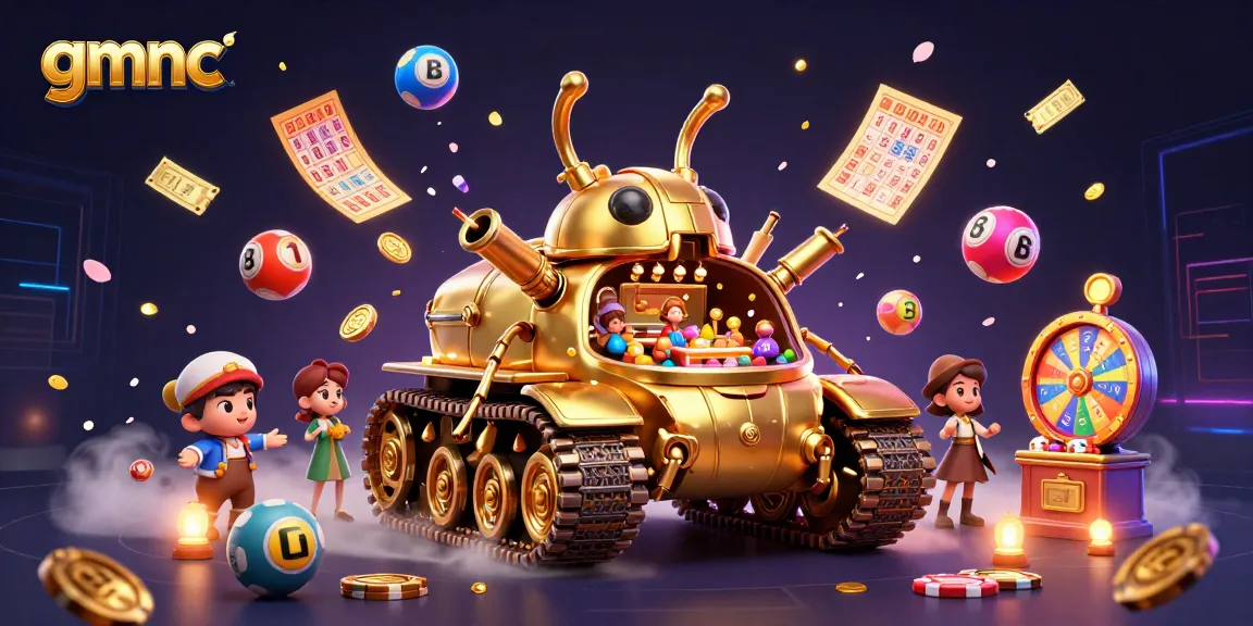 Experience thrills with gmnc's golden beetle tank casino while lottery balls and confetti rain down.
