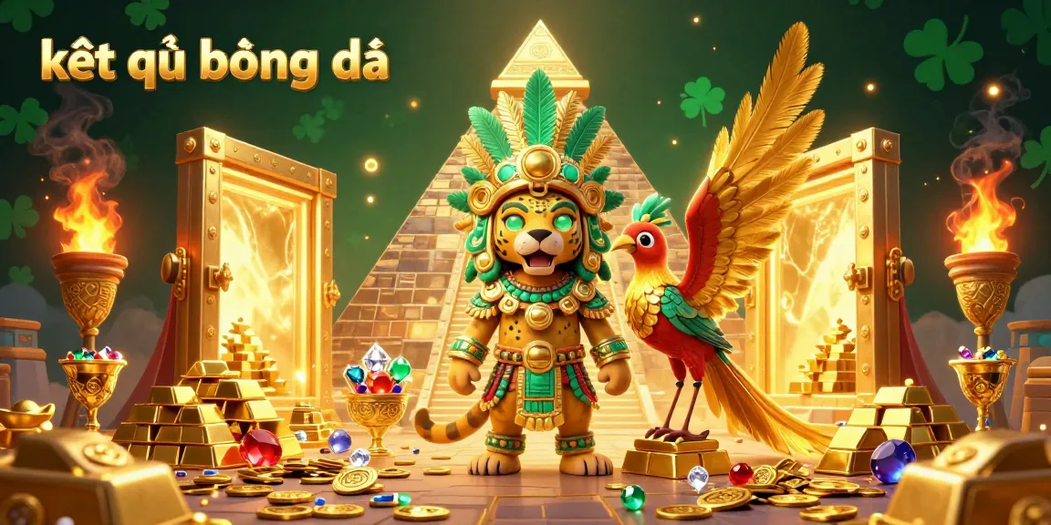 Experience kết quả bóng đá with vibrant golden treasures and dynamic gambling themes in this 3D illustration.