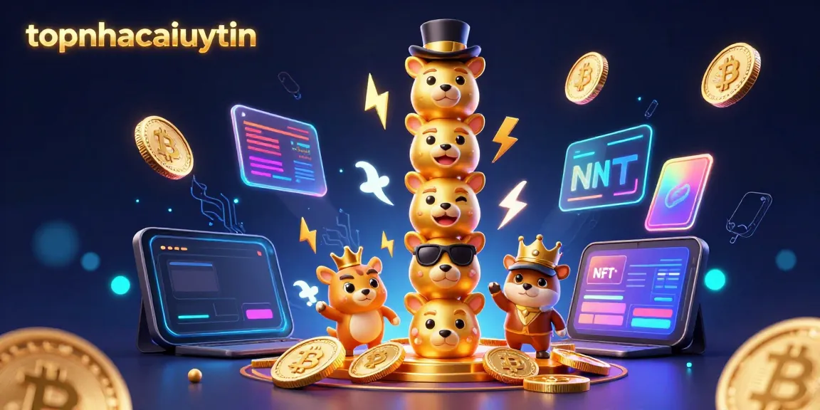 Engage in thrilling gambling with topnhacaiuytin, featuring a magical totem and crypto-themed casino elements.