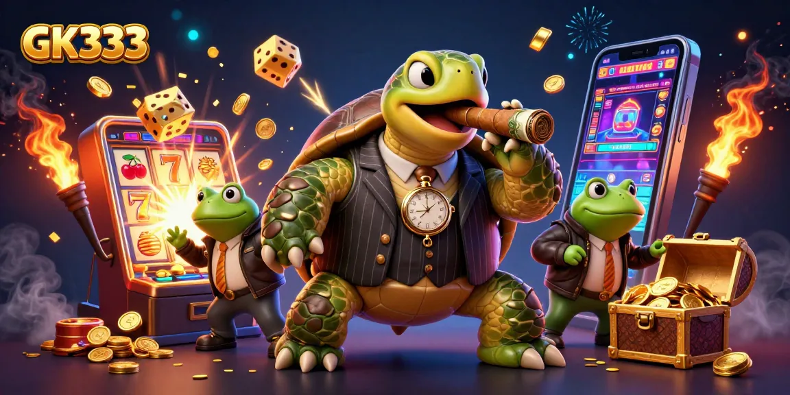 Experience GK333 thrills with a 3D illustration of a snapping turtle in a casino scene.