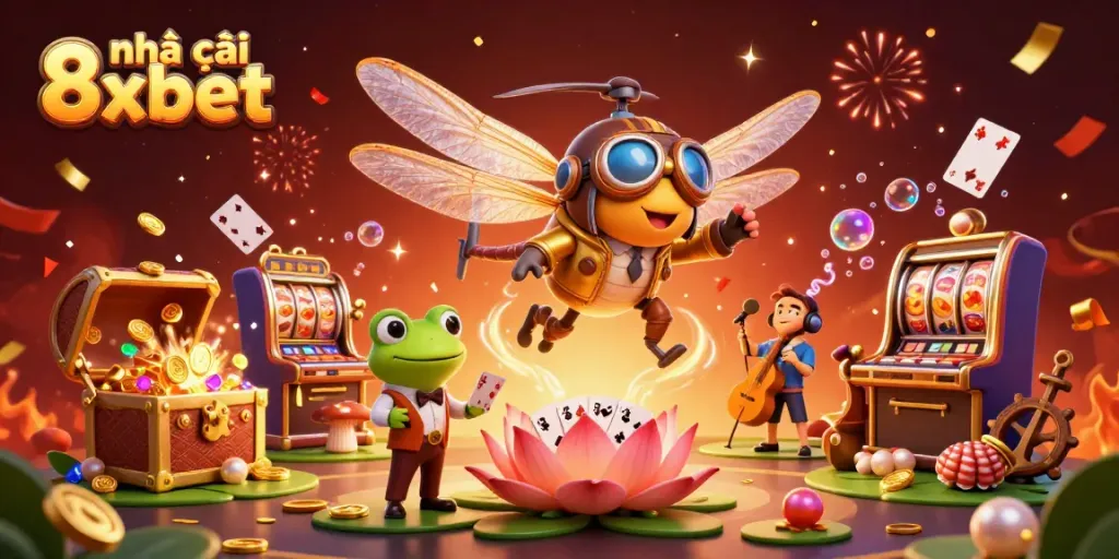Experience excitement at nhà cái 8xbet with engaging casino games and dynamic characters amidst vibrant visuals.