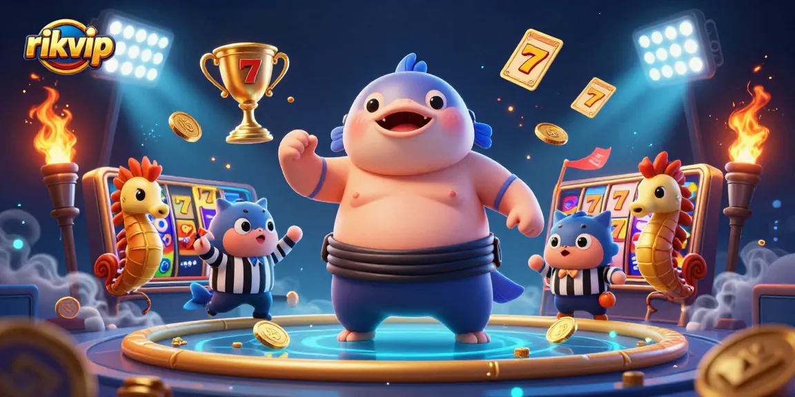 Experience the excitement of rikvip with vibrant slot reels and dynamic gaming elements in our underwater illustration.