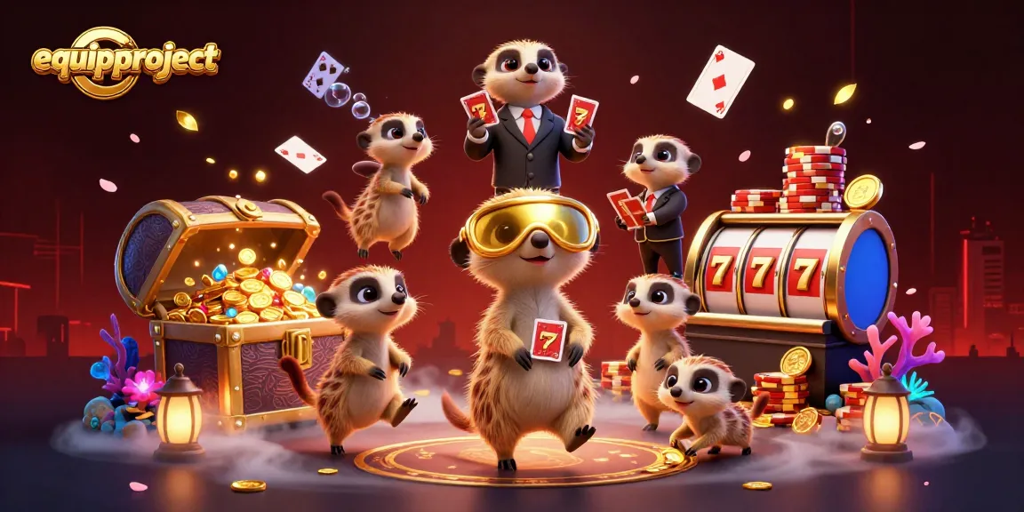 Engage with equipproject's vibrant casino scene showcasing meerkats running a dynamic gaming operation with colorful elements.