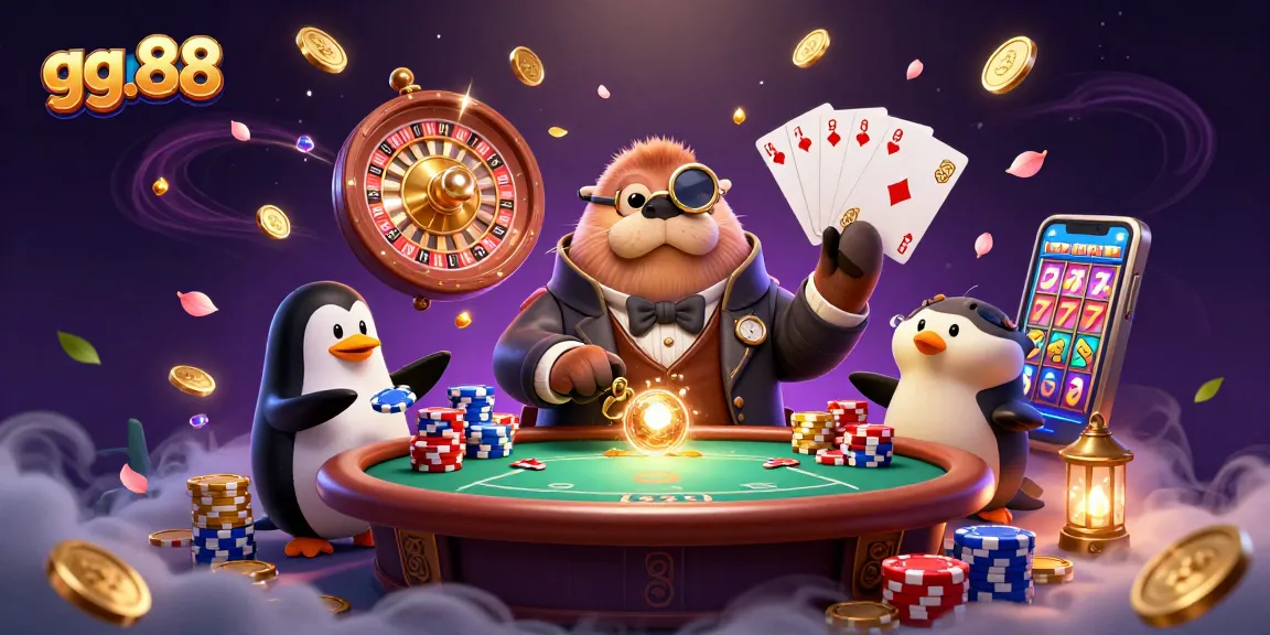 Experience thrilling gameplay at gg.88 with a jolly walrus and dynamic casino atmosphere.
