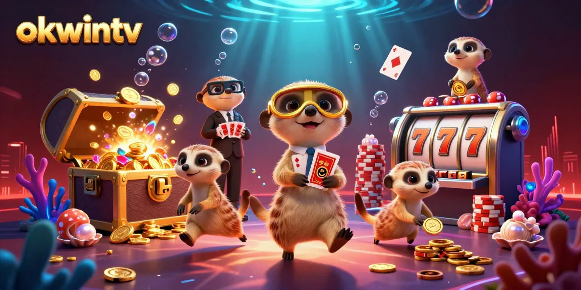 Experience dynamic betting action with OKWINTV's animated meerkats in a vibrant casino setting.