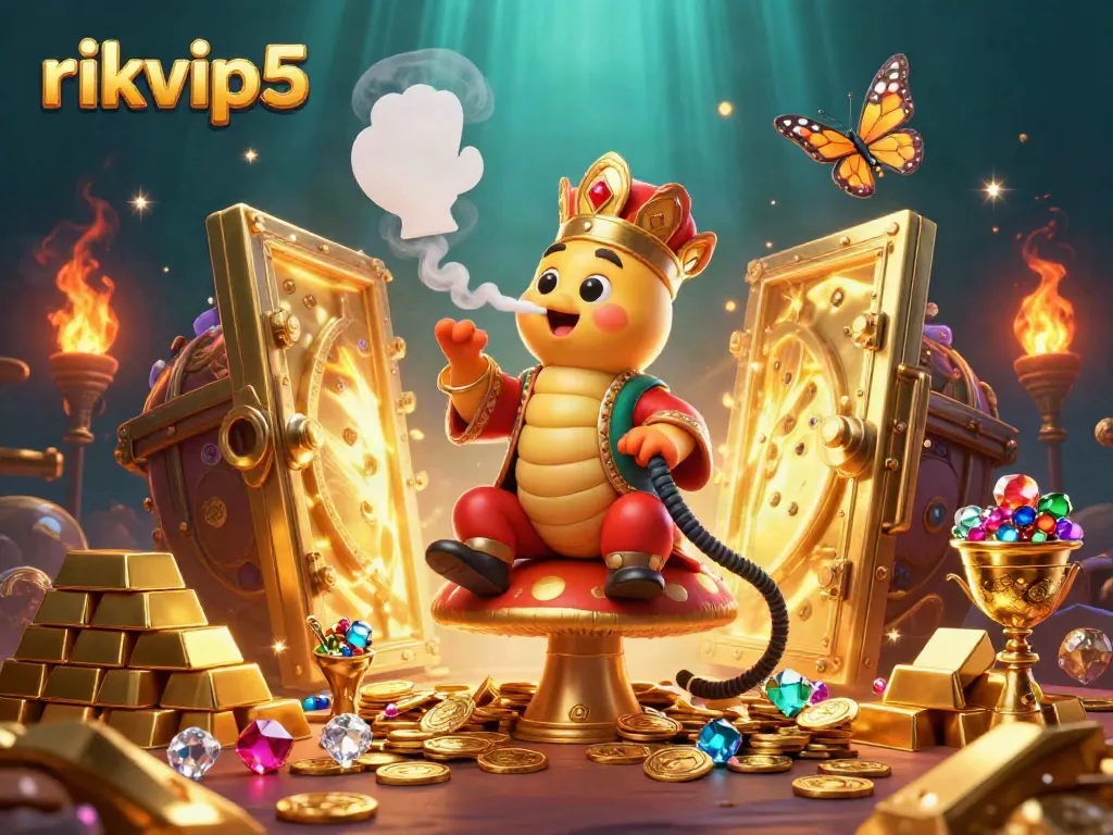 Experience the thrill of winning with rikvip5 in this vibrant casino scene featuring a whimsical caterpillar master.