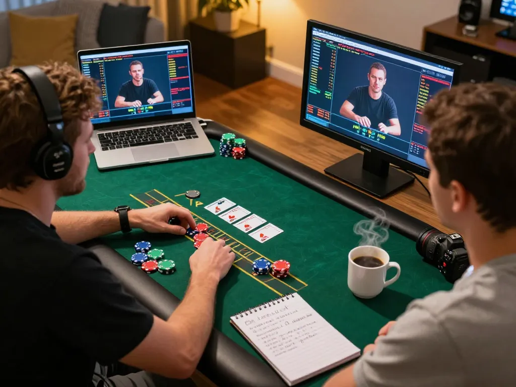 Player strategizing for cm88 blackjack at home, glowing laptop display and chips visible, creating engaging atmosphere