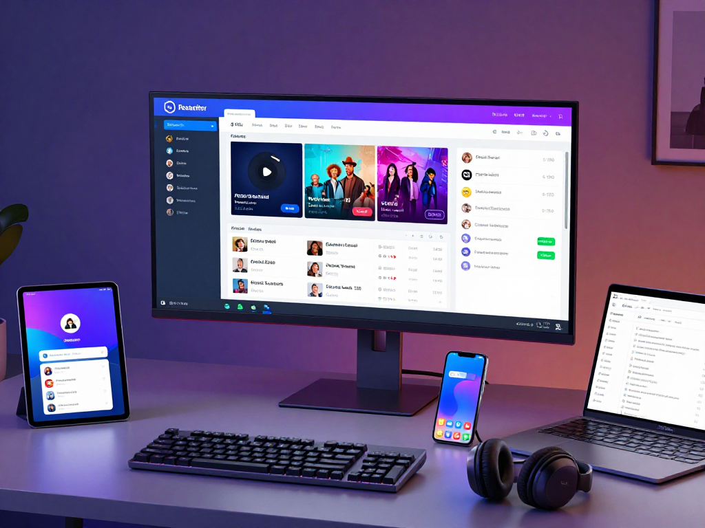 IPTV subscription management panel showcasing AI technology, cloud integration, and user-friendly interface for efficient digital broadcasting.
