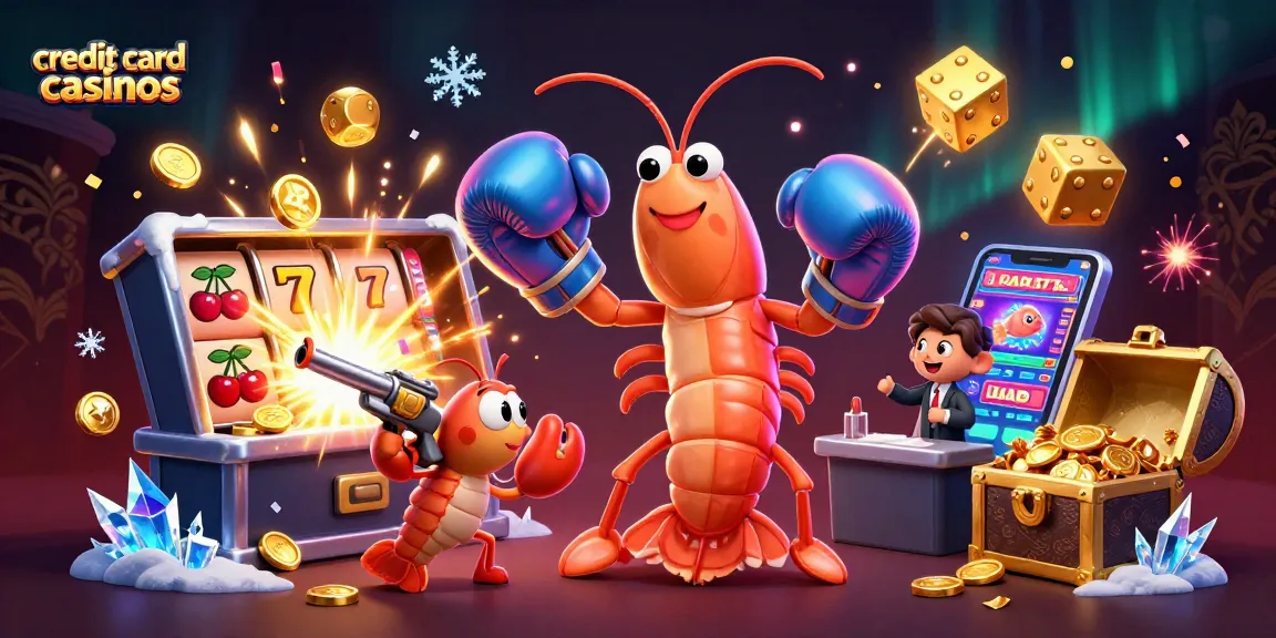 Engage in thrilling gameplay at credit card casinos with vibrant scenes of captivating slot machines and lively characters.