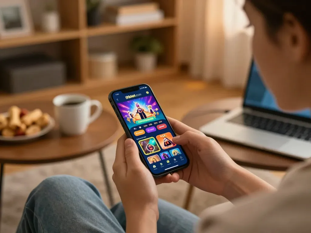 Engaging in mobile gaming experience on i9bet com in a cozy home setting