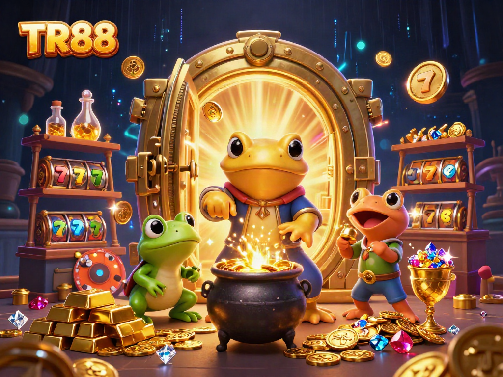 Experience TR88's rich casino adventure with a golden salamander alchemist and vibrant gaming elements.
