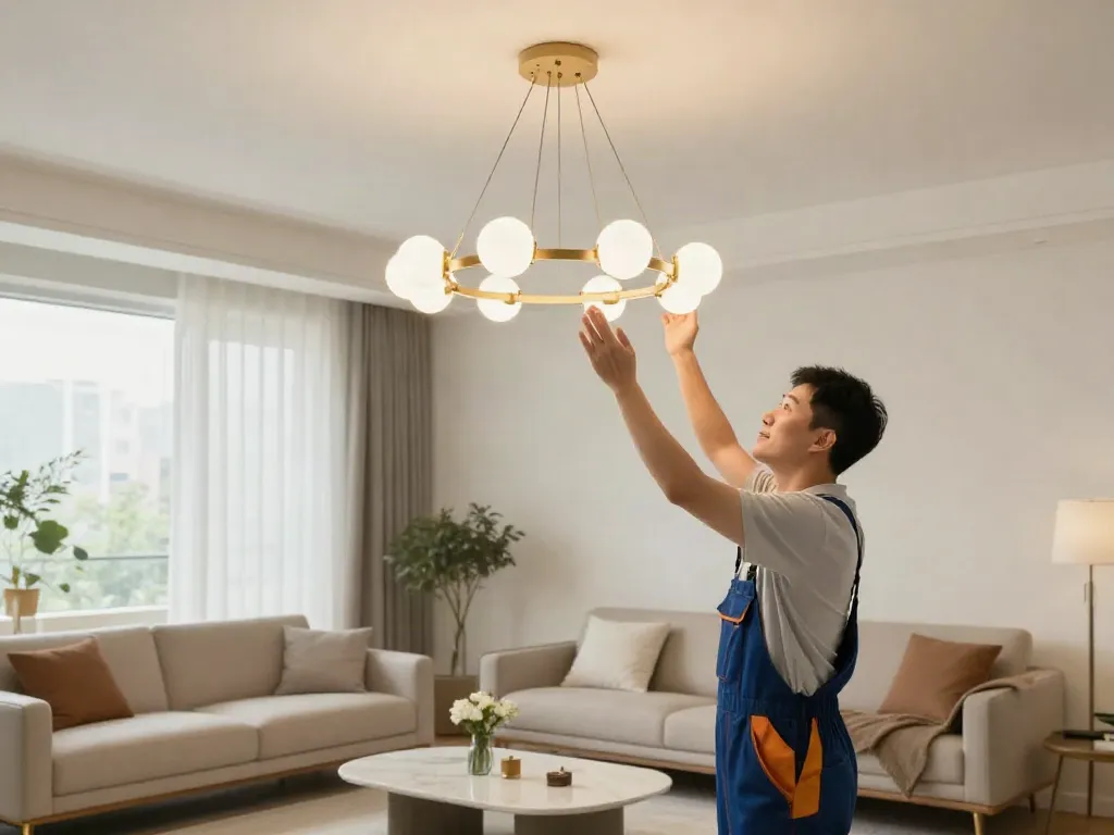 Lustre LED de la un furnizor local de servicii, într-un decor modern, care reflectă calitate și profesionalism.