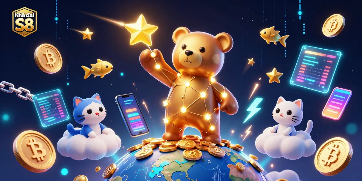 Engage with Nhà cái S8 while exploring the exciting world of digital gambling with a dynamic casino illustration.