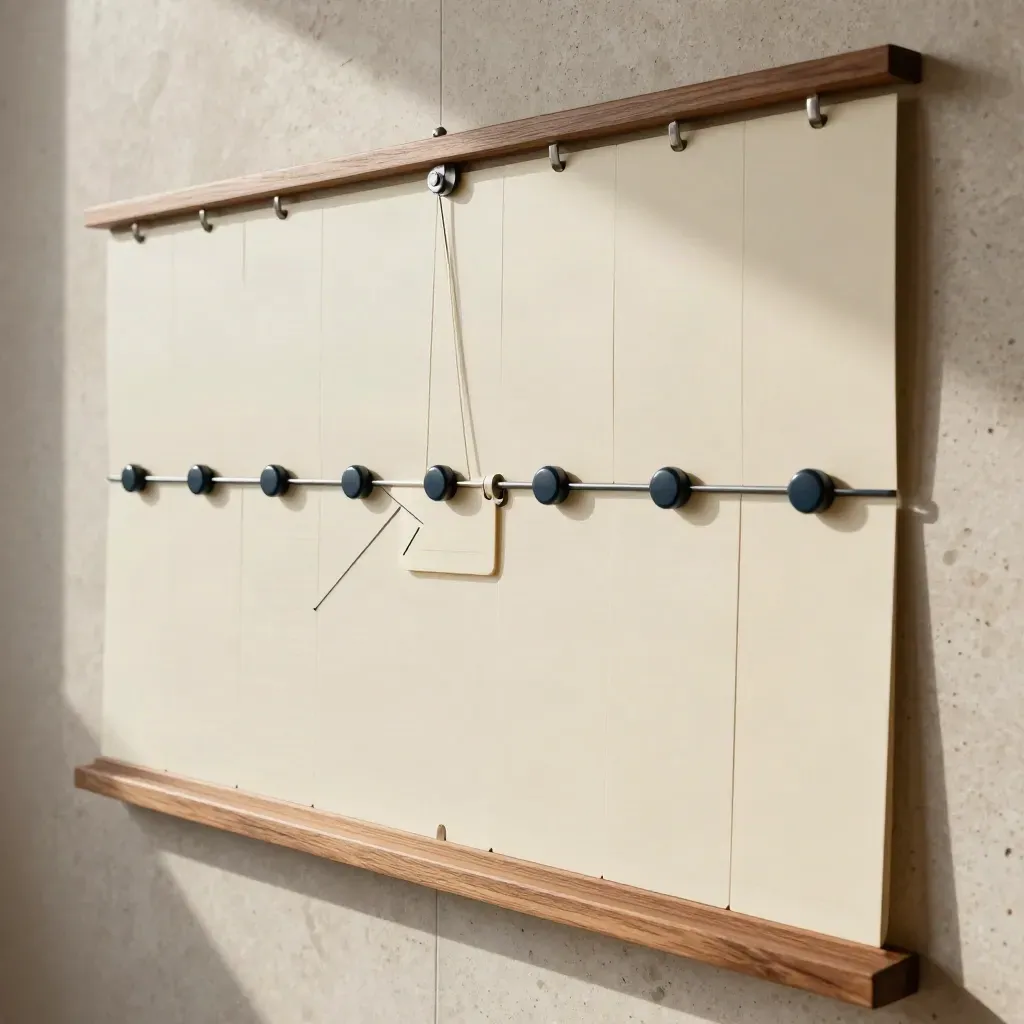 Diagonal planning board with blank cards, cords, and magnetic markers in motion