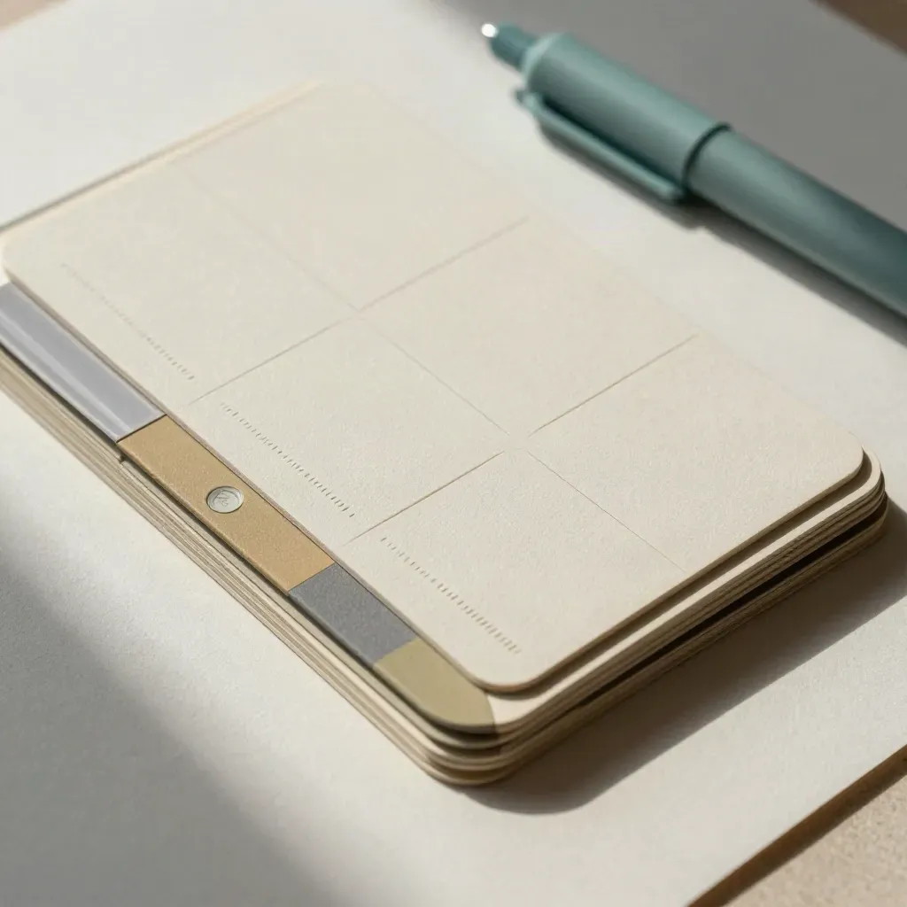 Top-down closeup of modular change-management cards, cable sleeves, and tabs in a teal-accented kit.