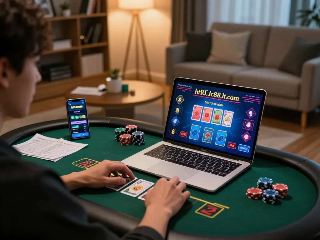Engaging online blackjack gameplay on https://lc88.it.com/ at home with vibrant display and strategy notes.