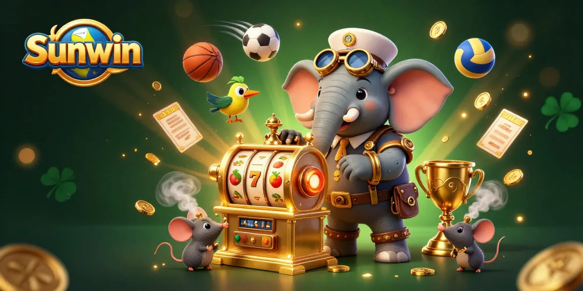 Engage with Sunwin's thrilling jackpot action featuring a steampunk elephant and vibrant casino elements.
