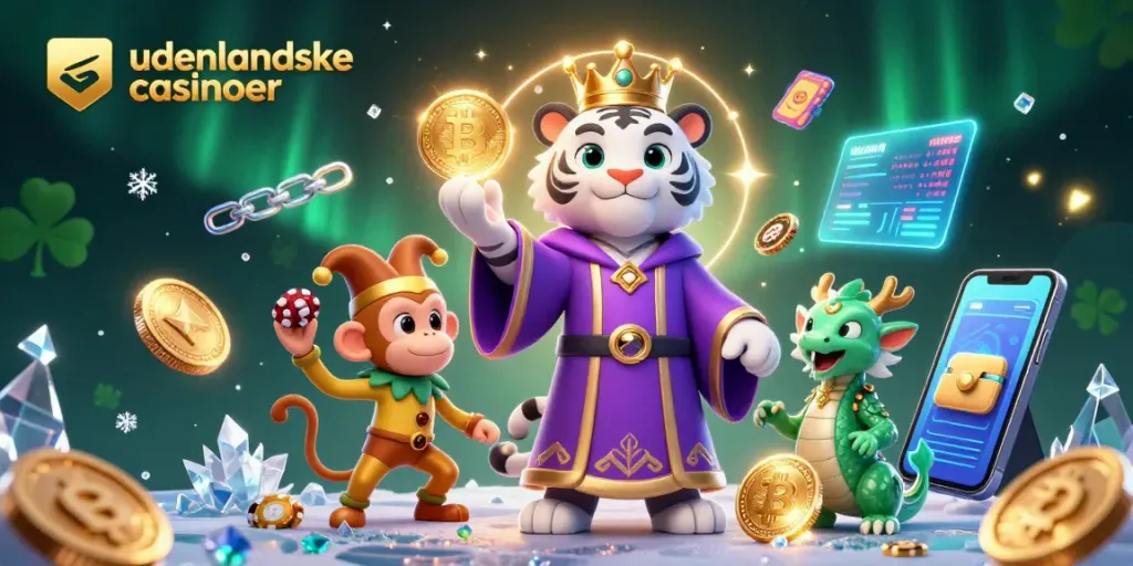 Engaging scene of udenlandske casinoer featuring vibrant characters and dynamic gambling elements.