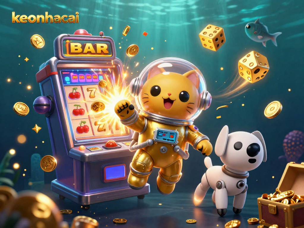 Spin the reels for massive wins with keonhacai in this vibrant 3D casino scene.