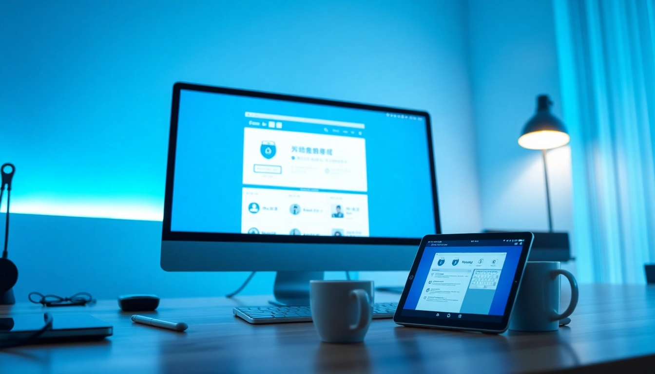 快连下载 app interface displayed on modern devices in a sleek digital workspace.