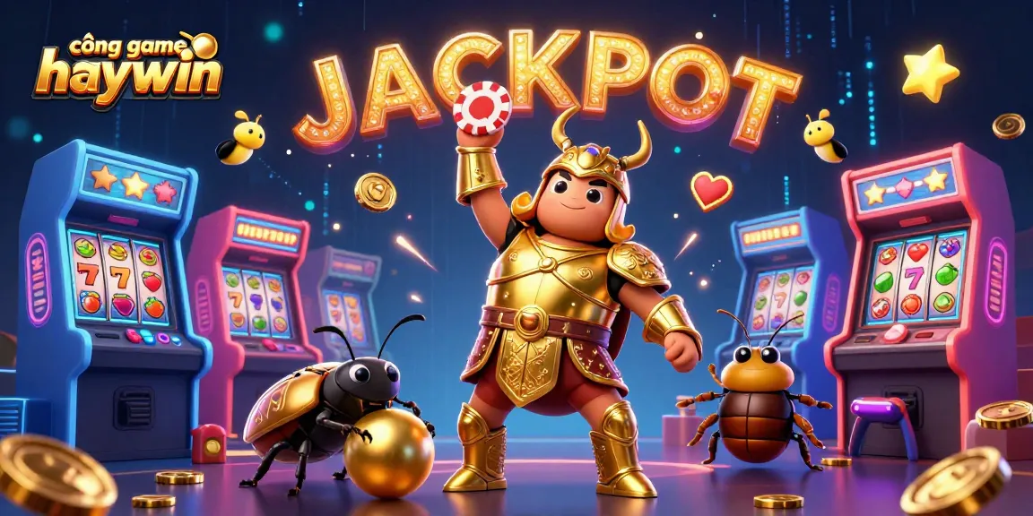 Engage with cổng game haywin through an exciting 3D illustration of winning characters in a colorful casino environment.