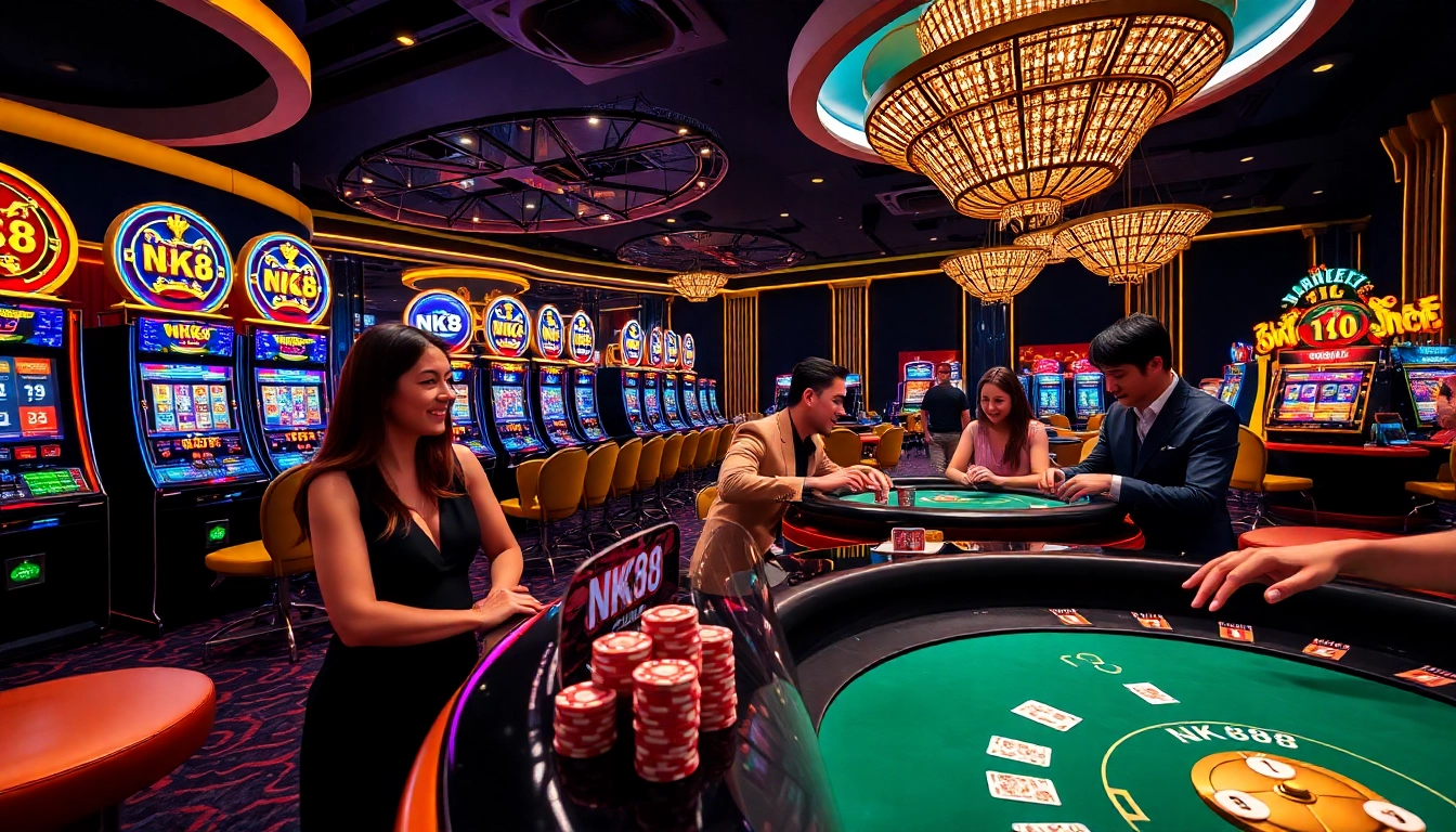 Experience the excitement of NK88 with dynamic gaming action and vibrant casino visuals.