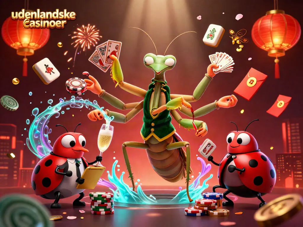 Immerse in udenlandske casinoer excitement with a vibrant 3D scene featuring characters and casino elements.
