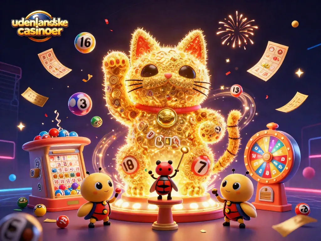 Engage in the fun of udenlandske casinoer with this vibrant 3D illustration showcasing an array of gambling elements.