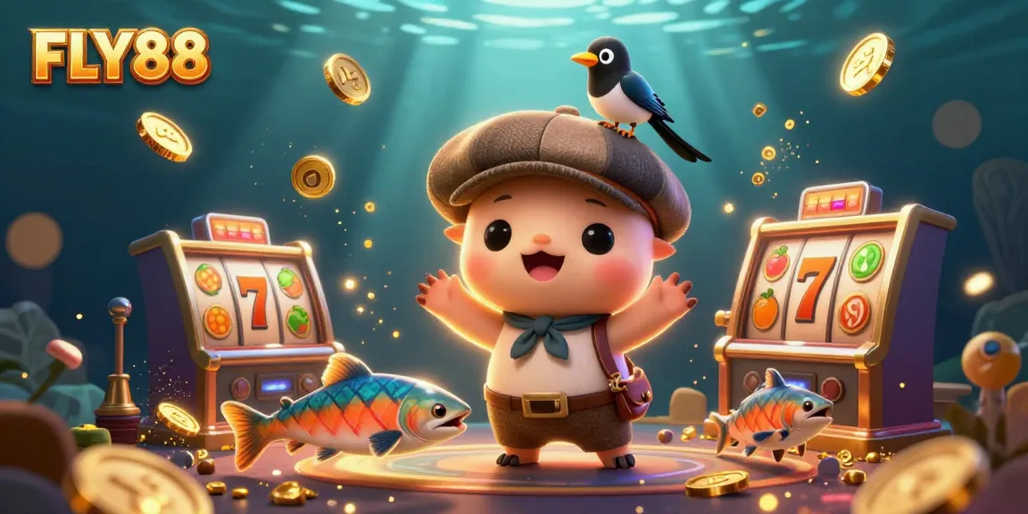 Experience thrilling gameplay at FLY88 featuring a playful Nessie and dynamic casino elements.