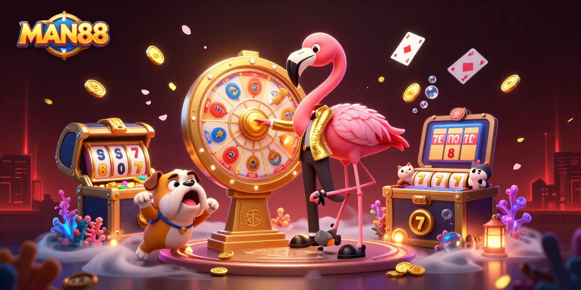 Experience thrills with MAN88 at this vibrant casino-themed scene featuring exciting game elements.