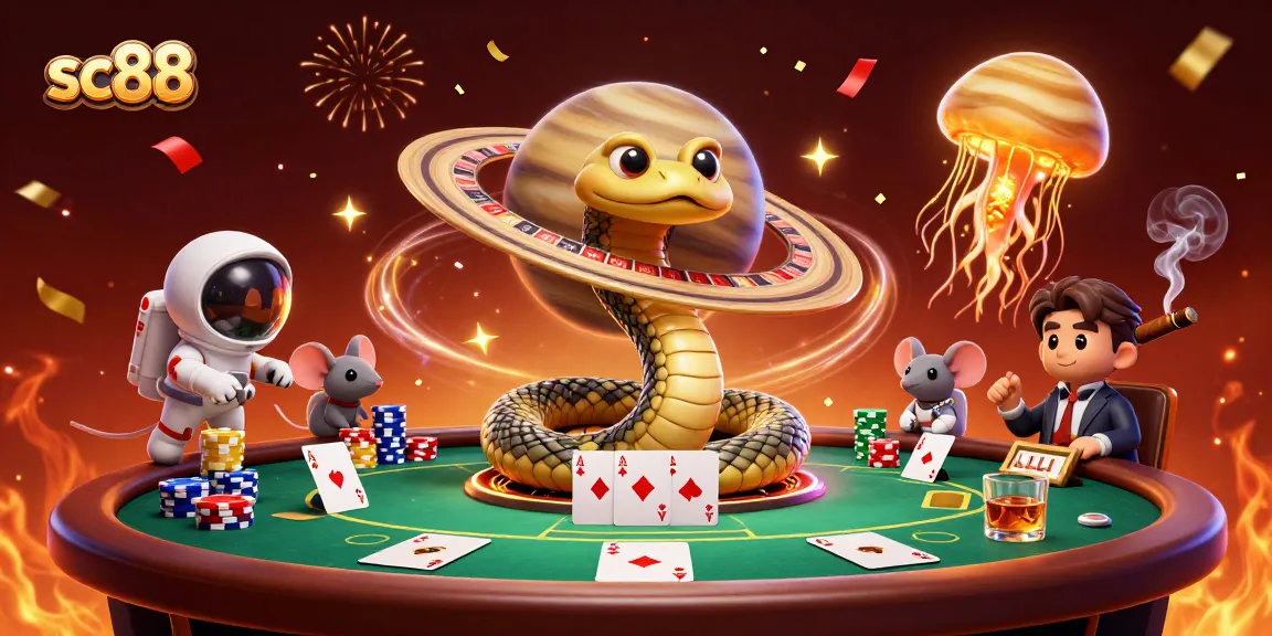 Play big with sc88 as astronaut mice bet on Saturn's roulette ring in a cosmic casino.
