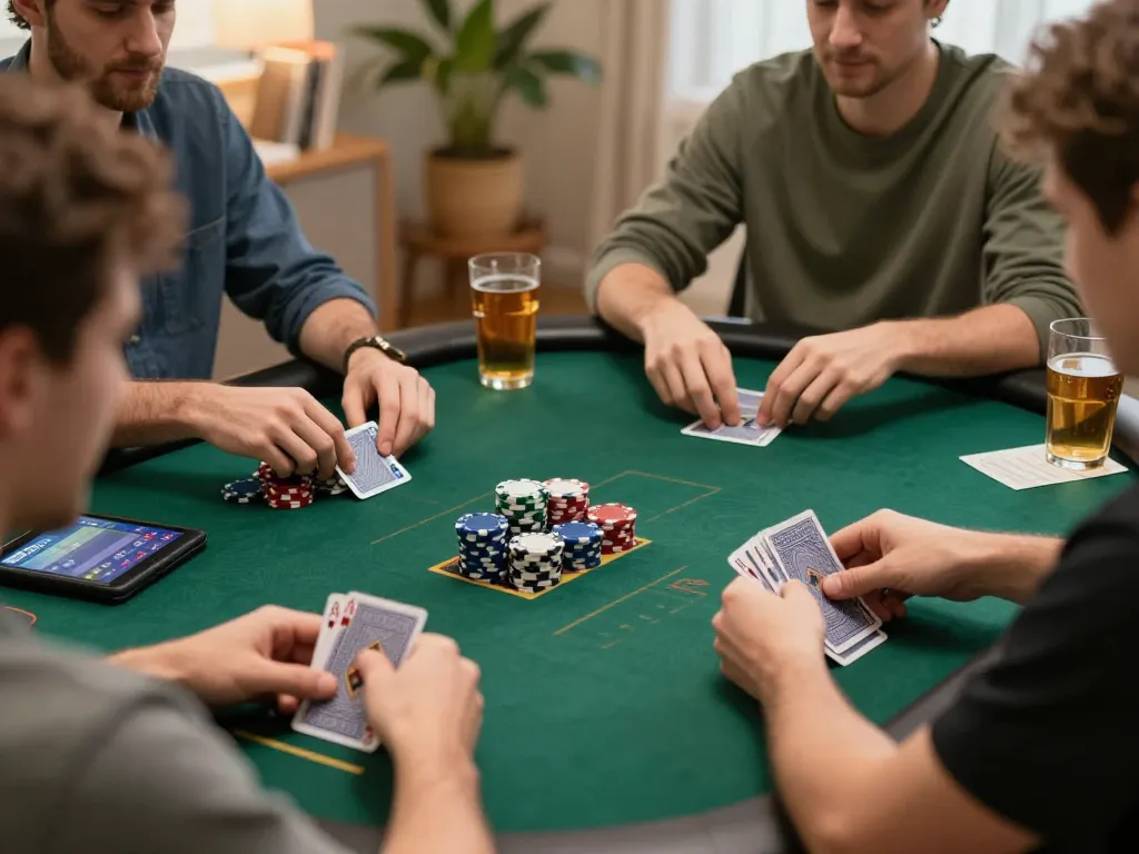 Players strategizing in an exciting online poker game on SC88 Com, capturing vibrant gaming atmosphere.