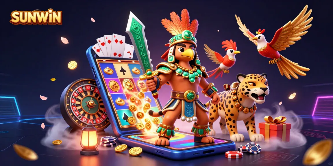 SUNWIN showcases a vibrant 3D casino scene with dynamic character action and exciting slot game elements.