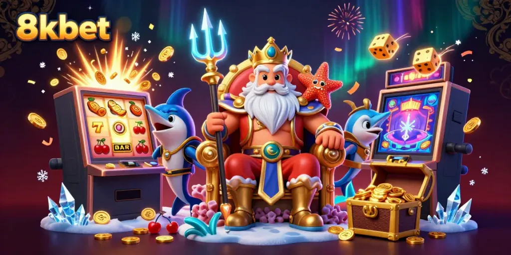 Experience the thrill of winning with 8kbet elegant casino art featuring Neptune and rich game elements.