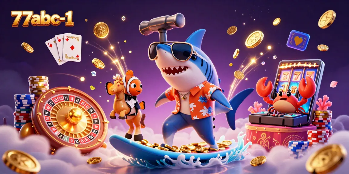 Experience the thrills of gaming with 77abc-1 in a lively underwater casino scene.