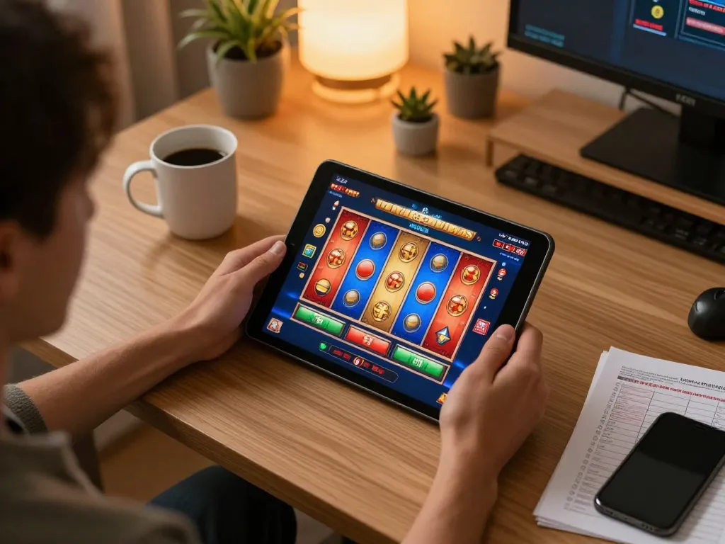 Sao789 players enjoying mobile gaming on a tablet in a cozy home setting