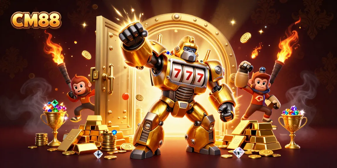 Experience thrilling adventure with CM88's ultimate casino games featuring golden gorilla mech and jackpot treasures!