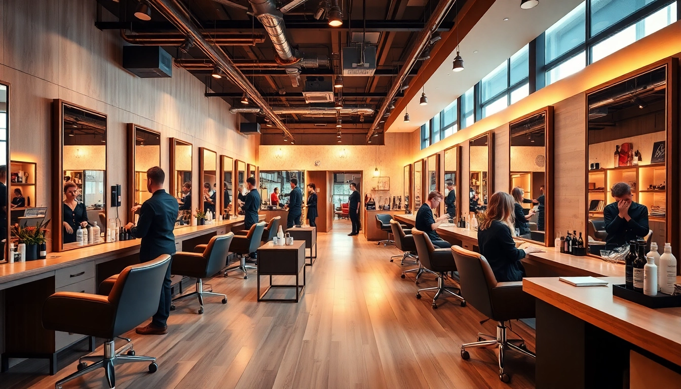 Friseur in der Nähe salon interior with stylish décor and warm ambiance.