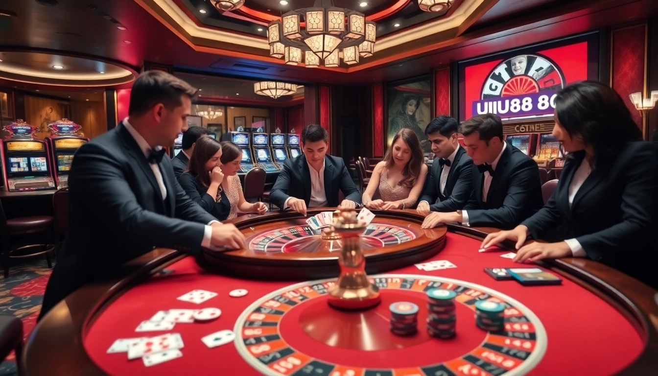 UU88 players enjoying an exciting casino experience with roulette and poker chips.