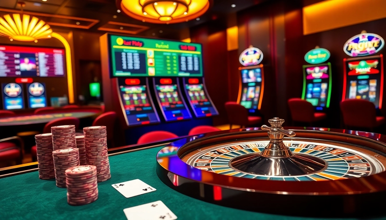 Experience thrilling gameplay at 79king's luxurious casino tables featuring vibrant roulette and stacked poker chips.