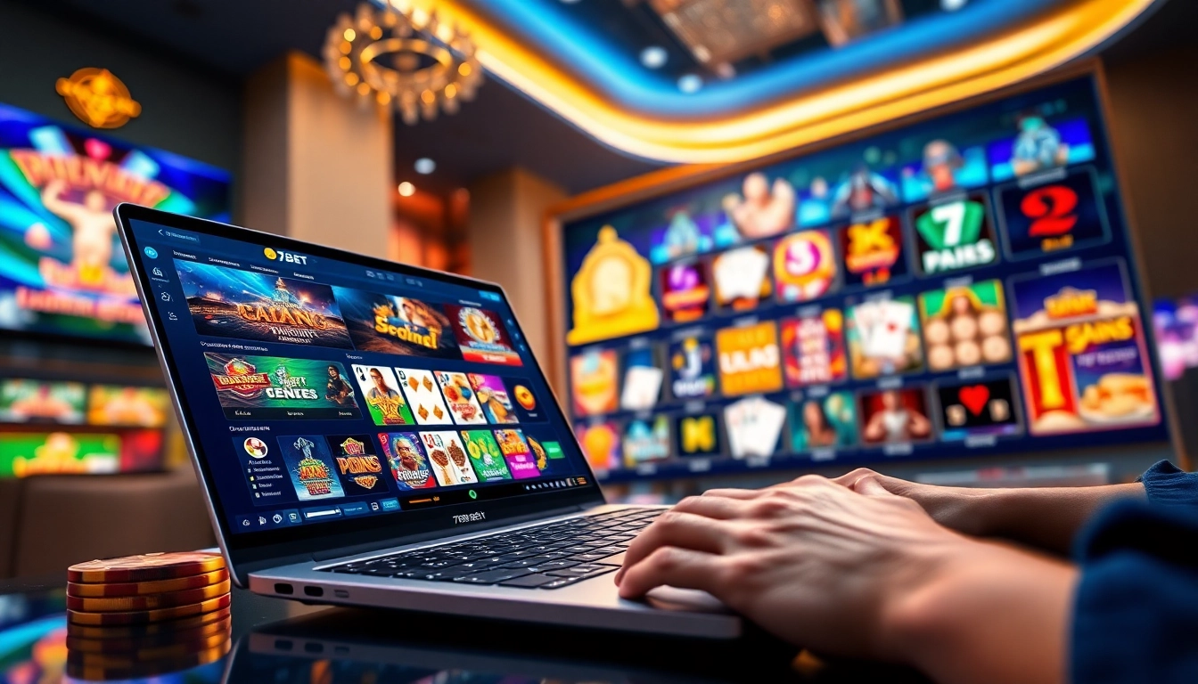 Engaging online gaming scene at https://789beta2.com/ showcasing poker, slots, and sports betting in a vibrant atmosphere.
