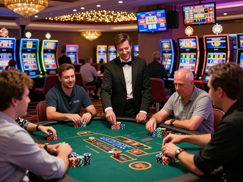 Thrilling gambling scene at man88 casino with excited players and vibrant atmosphere.